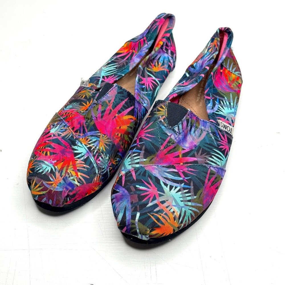 TOMS Classic Printed Palm Casual Tropical Canvas Slip On Shoes Womens 8.5